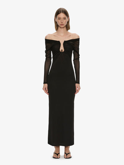 Orbit Ruched Sheer Rib Column Dress