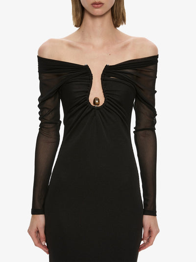 Orbit Ruched Sheer Rib Column Dress