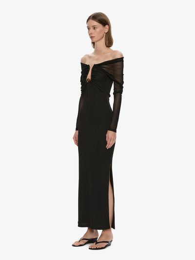 Orbit Ruched Sheer Rib Column Dress