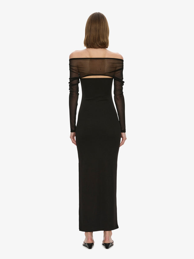 Orbit Ruched Sheer Rib Column Dress