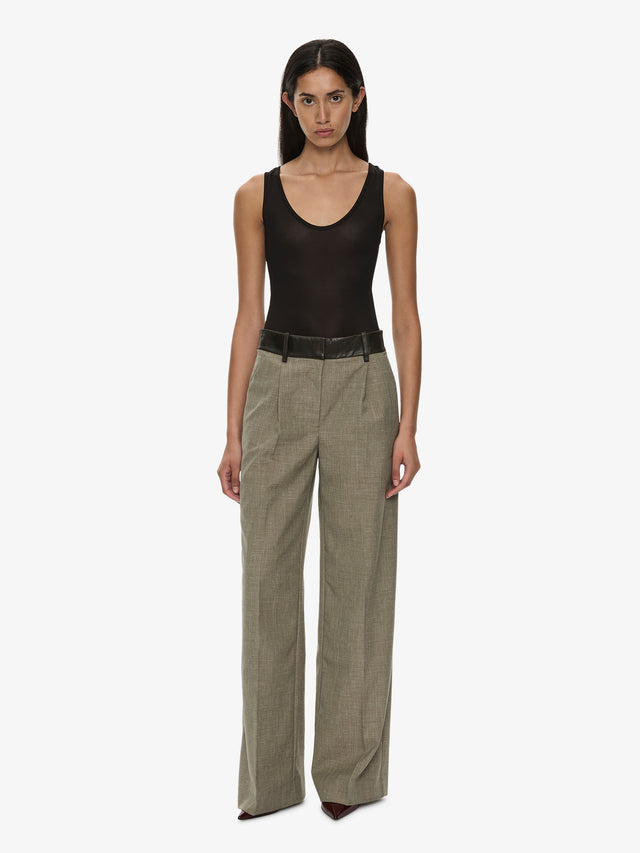 Tropical Wool Leather Waisted Trouser