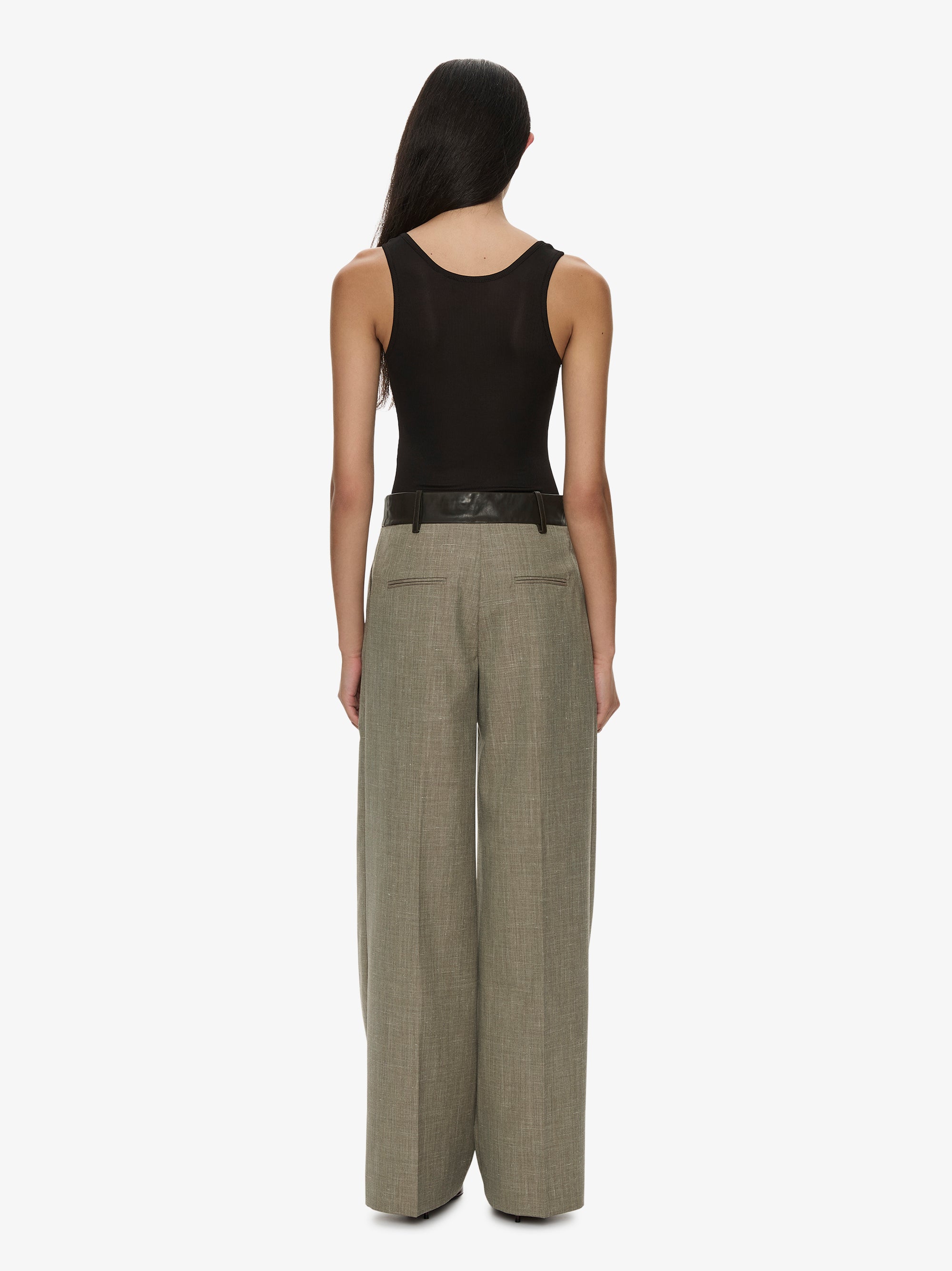 Tropical Wool Leather Waisted Trouser