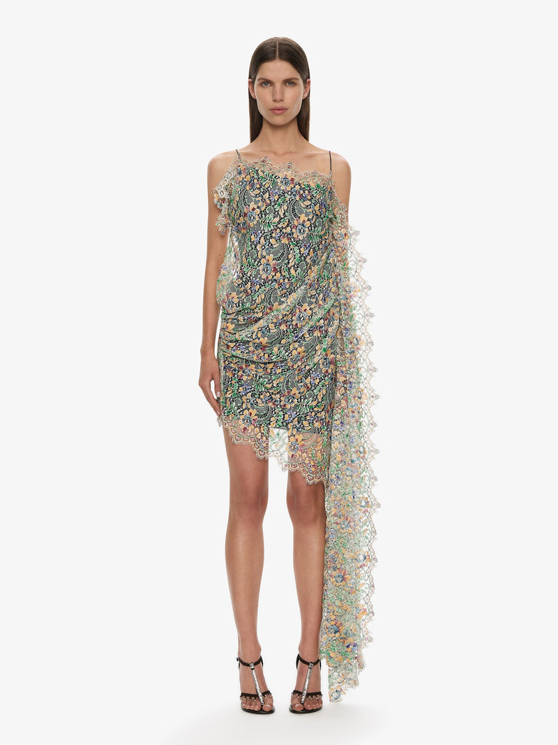 Hand Painted Draped Lace Mini Dress - Image 1