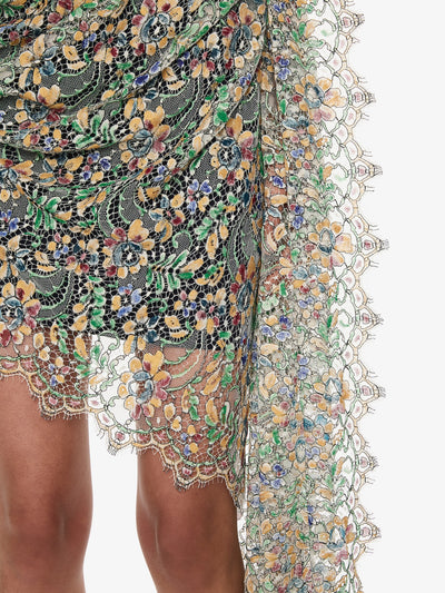 Hand Painted Draped Lace Mini Dress