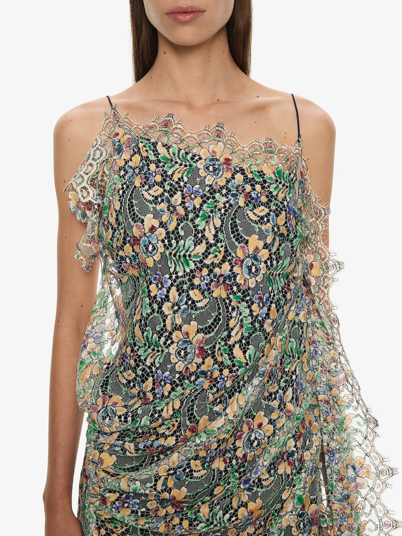 Hand Painted Draped Lace Mini Dress - Image 3