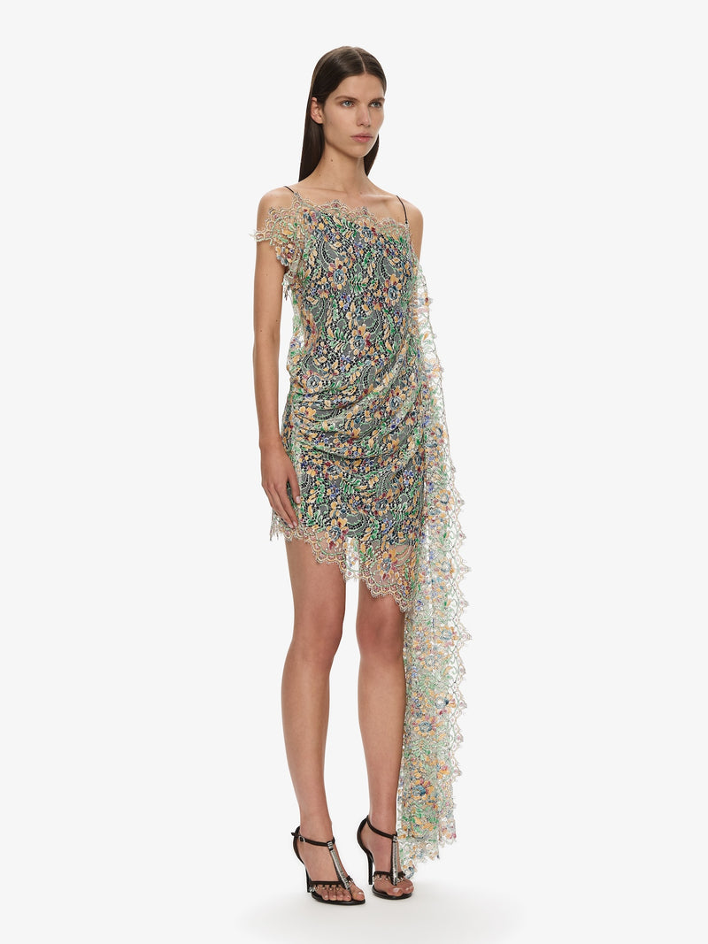Hand Painted Draped Lace Mini Dress - Image 2