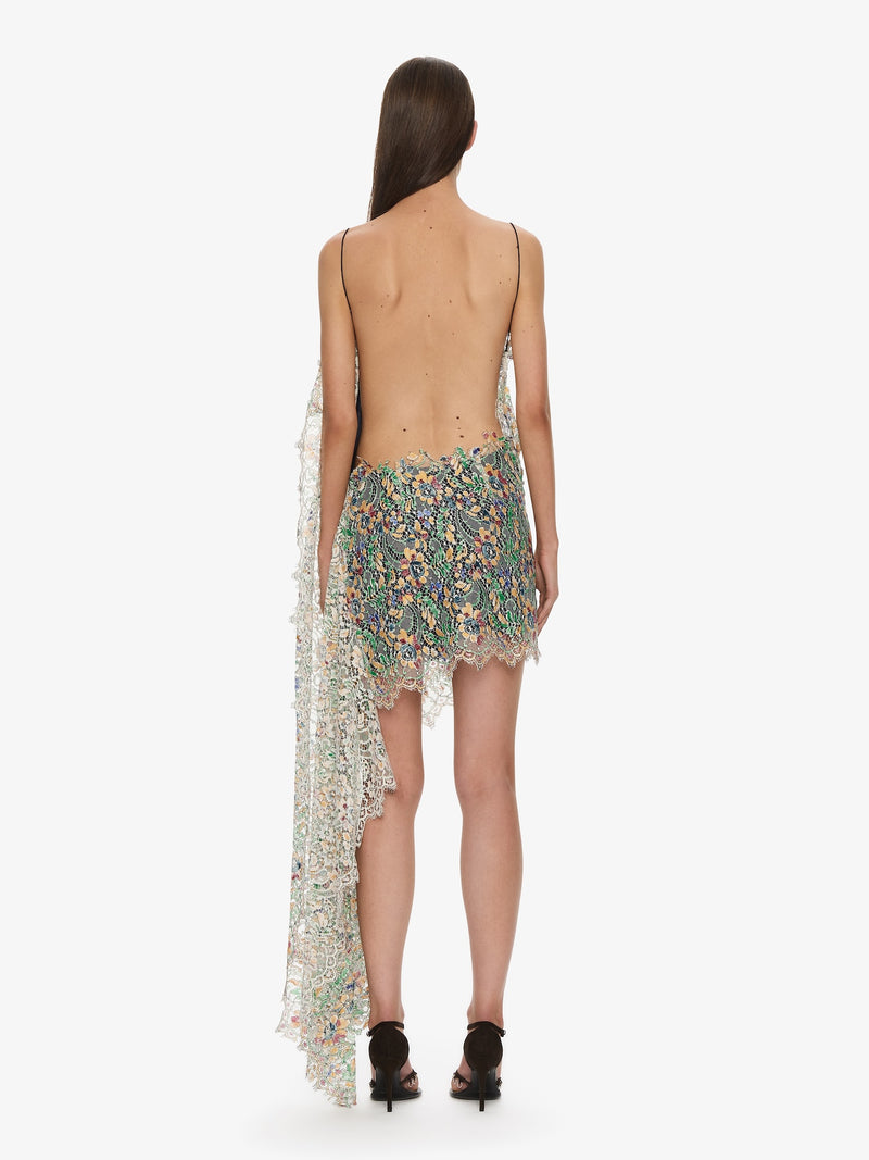 Hand Painted Draped Lace Mini Dress - Image 5