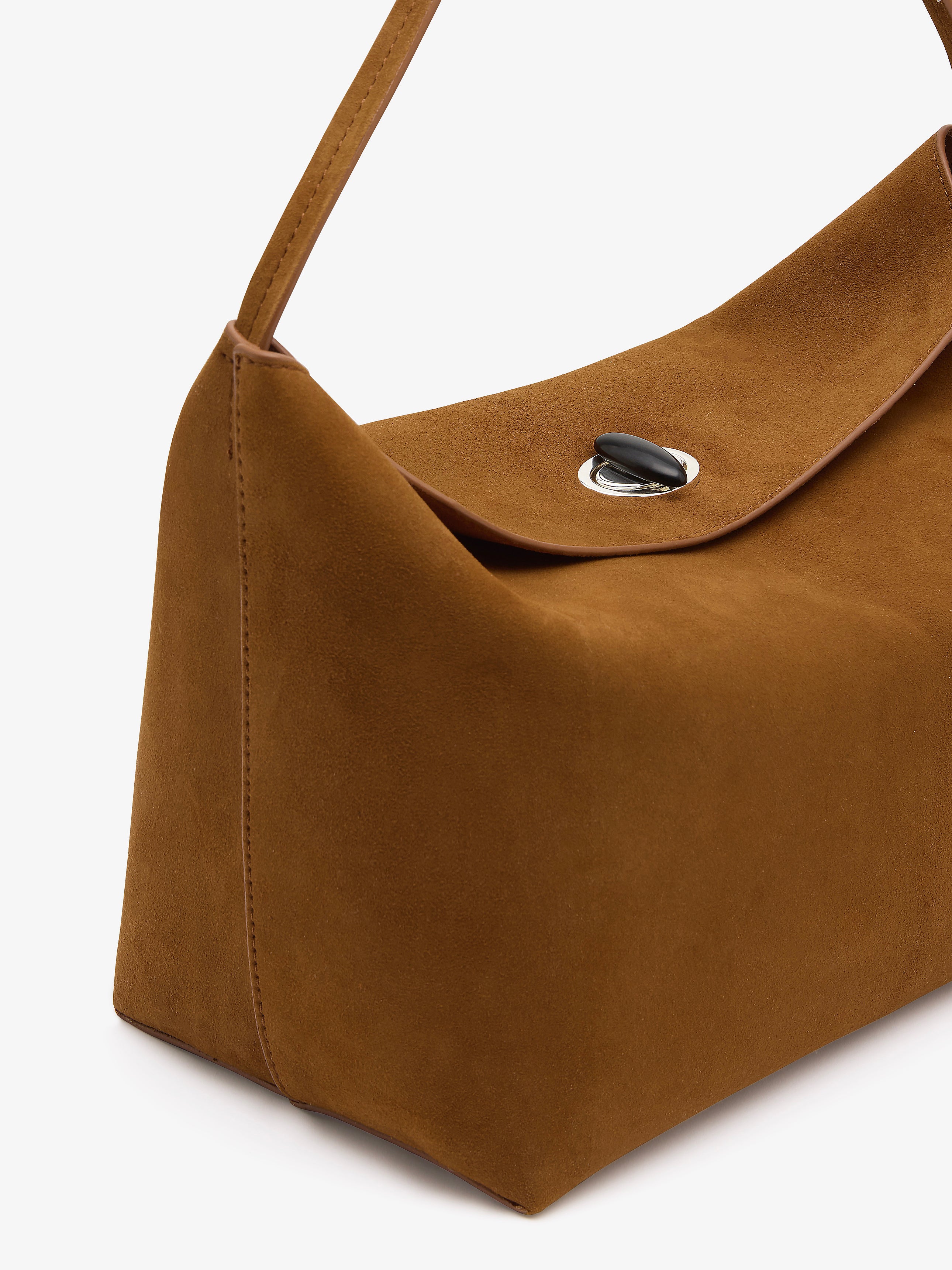 Turnlock Suede Shoulder Bag