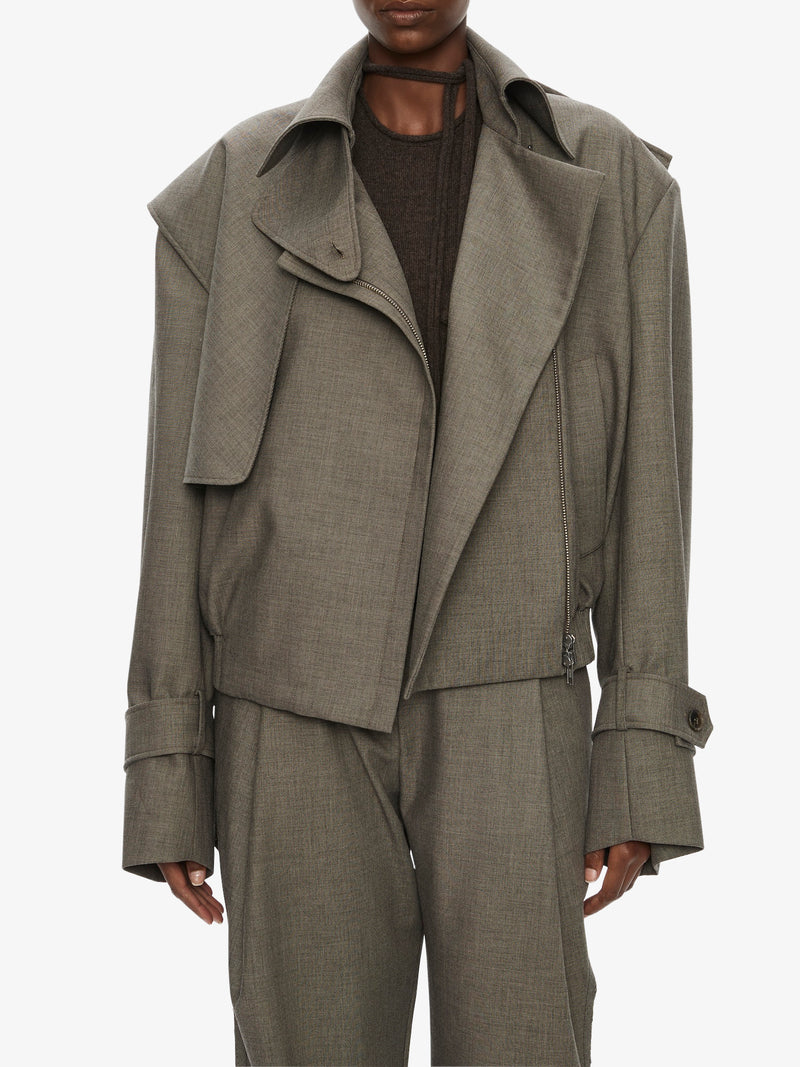 Cropped Trench Bomber Jacket - Image 2