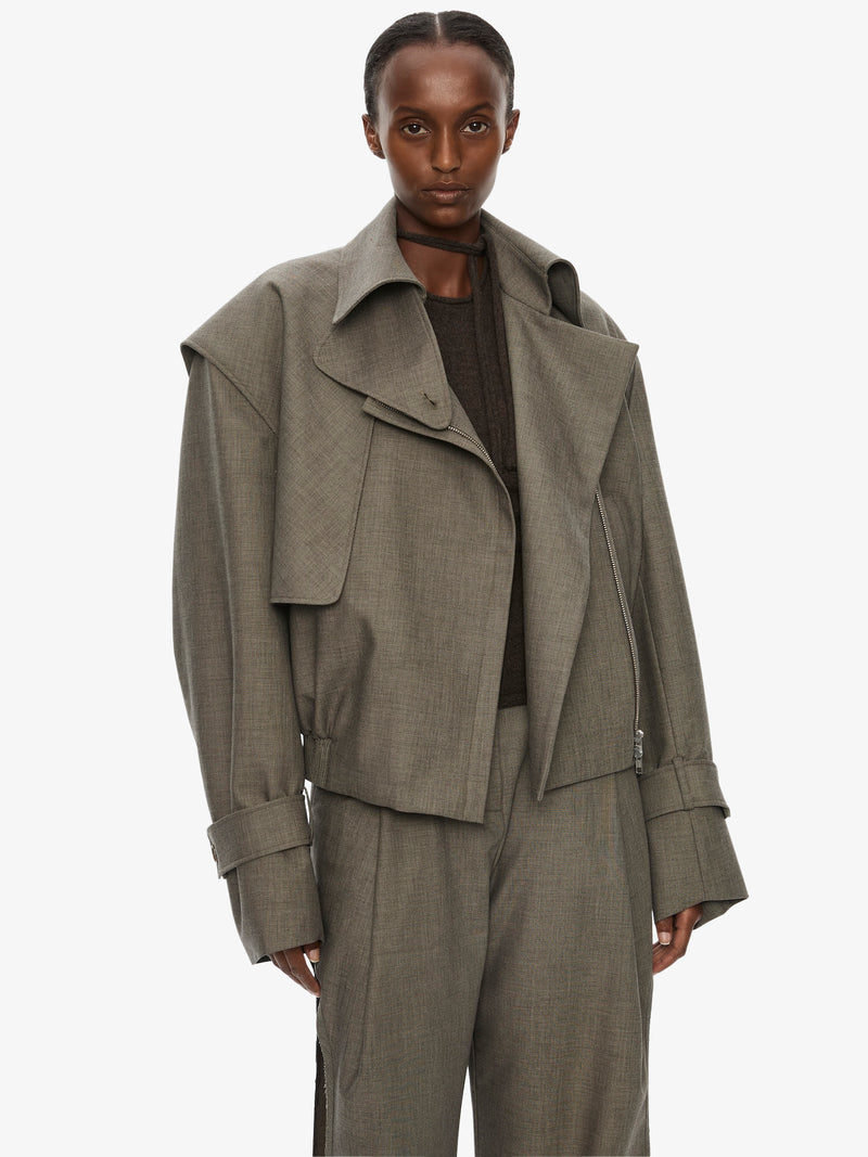 Cropped Trench Bomber Jacket - Image 3
