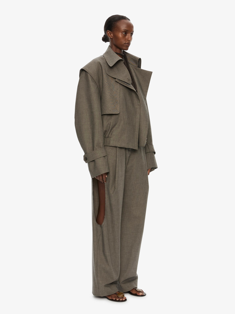 Cropped Trench Bomber Jacket - Image 4
