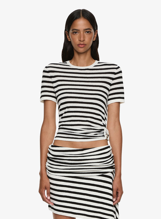 Stripe Knit Ruched Orbit Tee