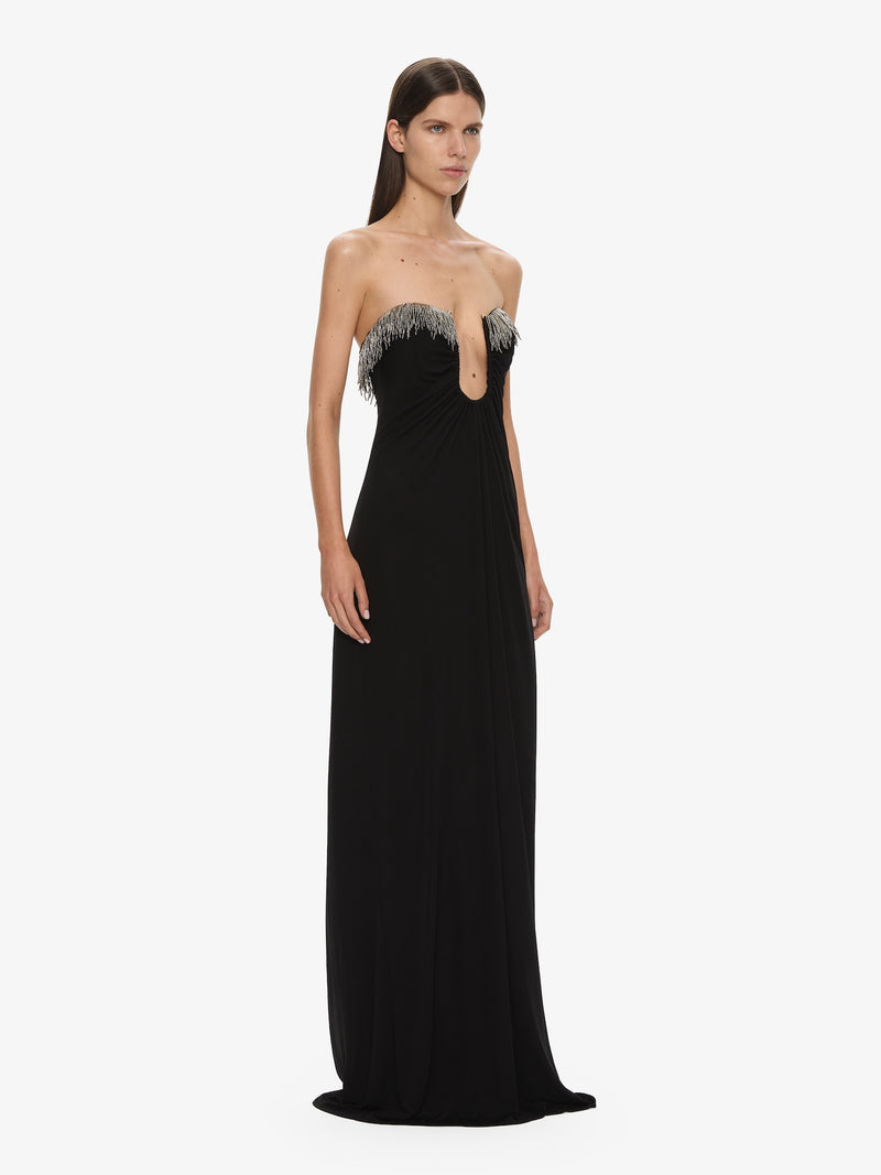 Arced Palm Strapless Fringe Dress - Image 3