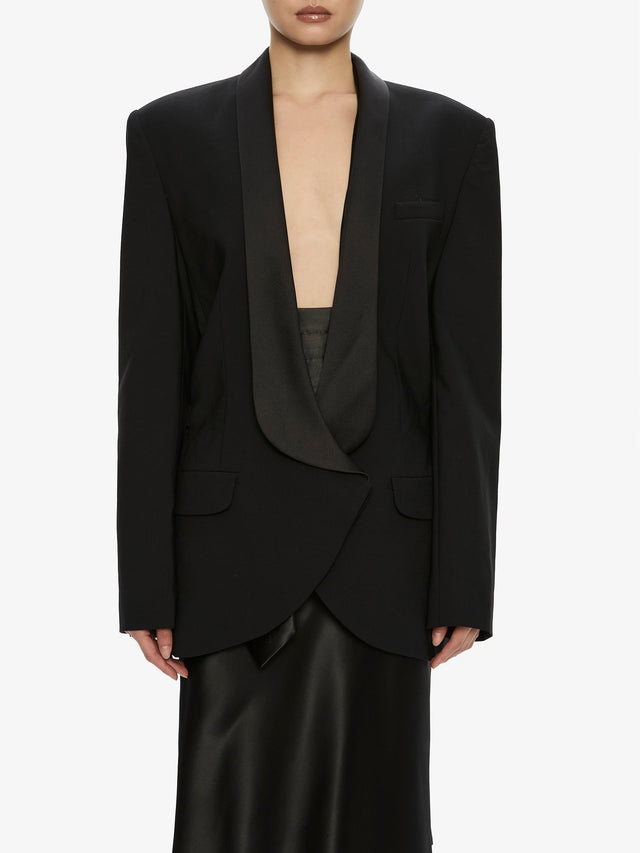 Tuxedo Contrast Wool Blazer