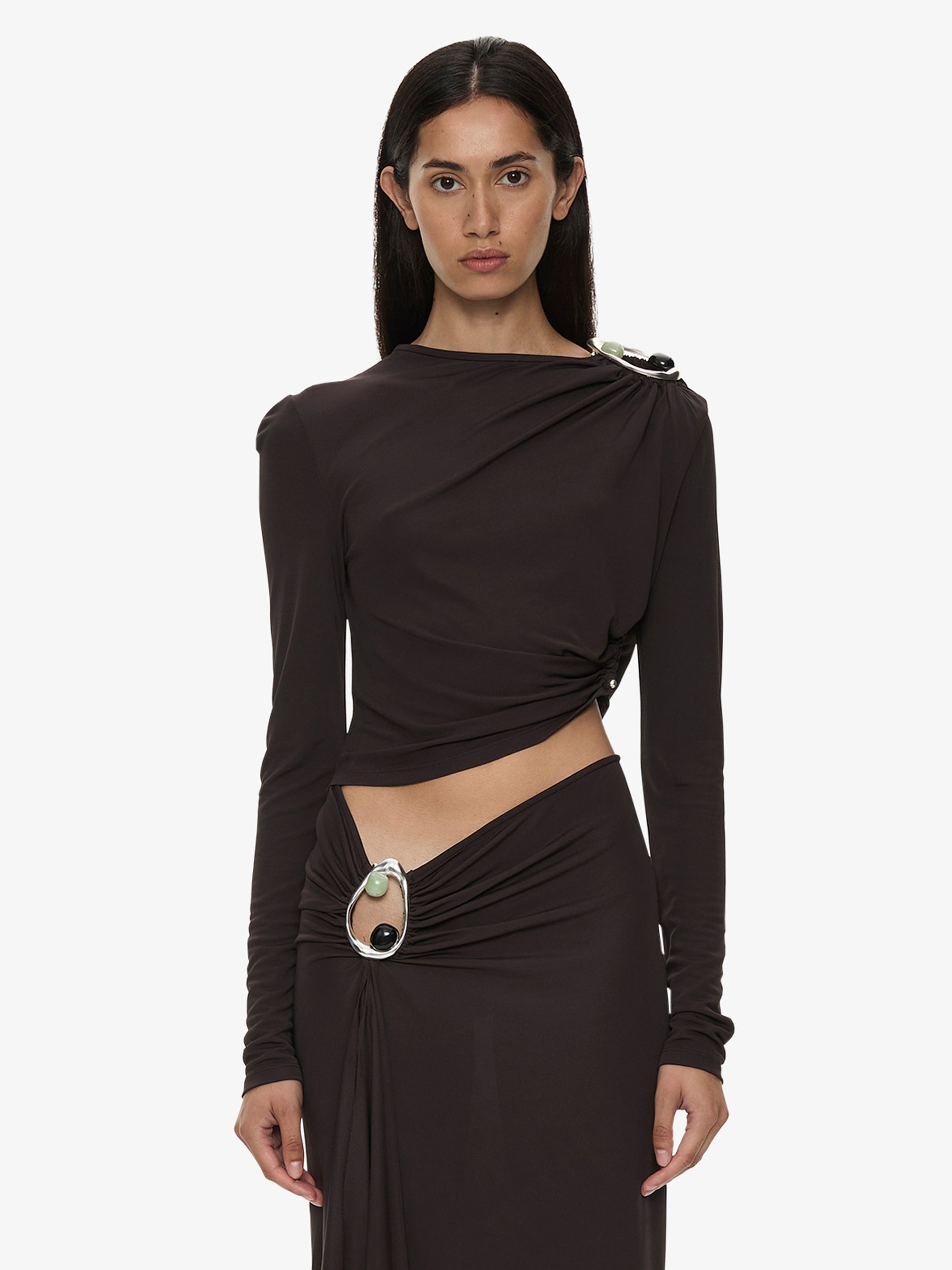 Orica Crystal Ruched Long Sleeve Top