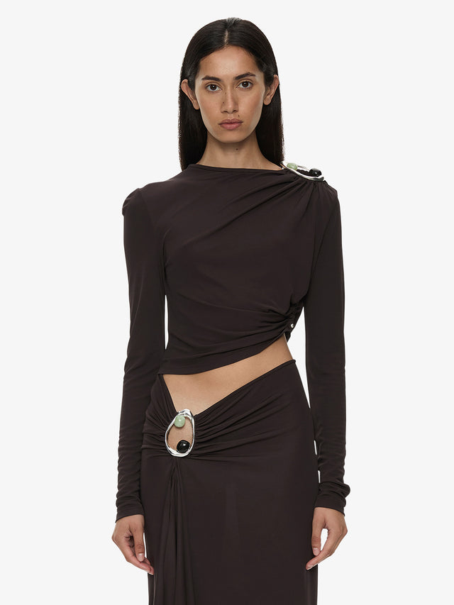 Orica Crystal Ruched Long Sleeve Top