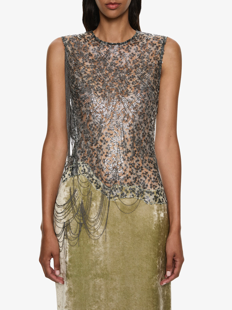 Swept Chain Lace Velvet Column Gown - Image 3