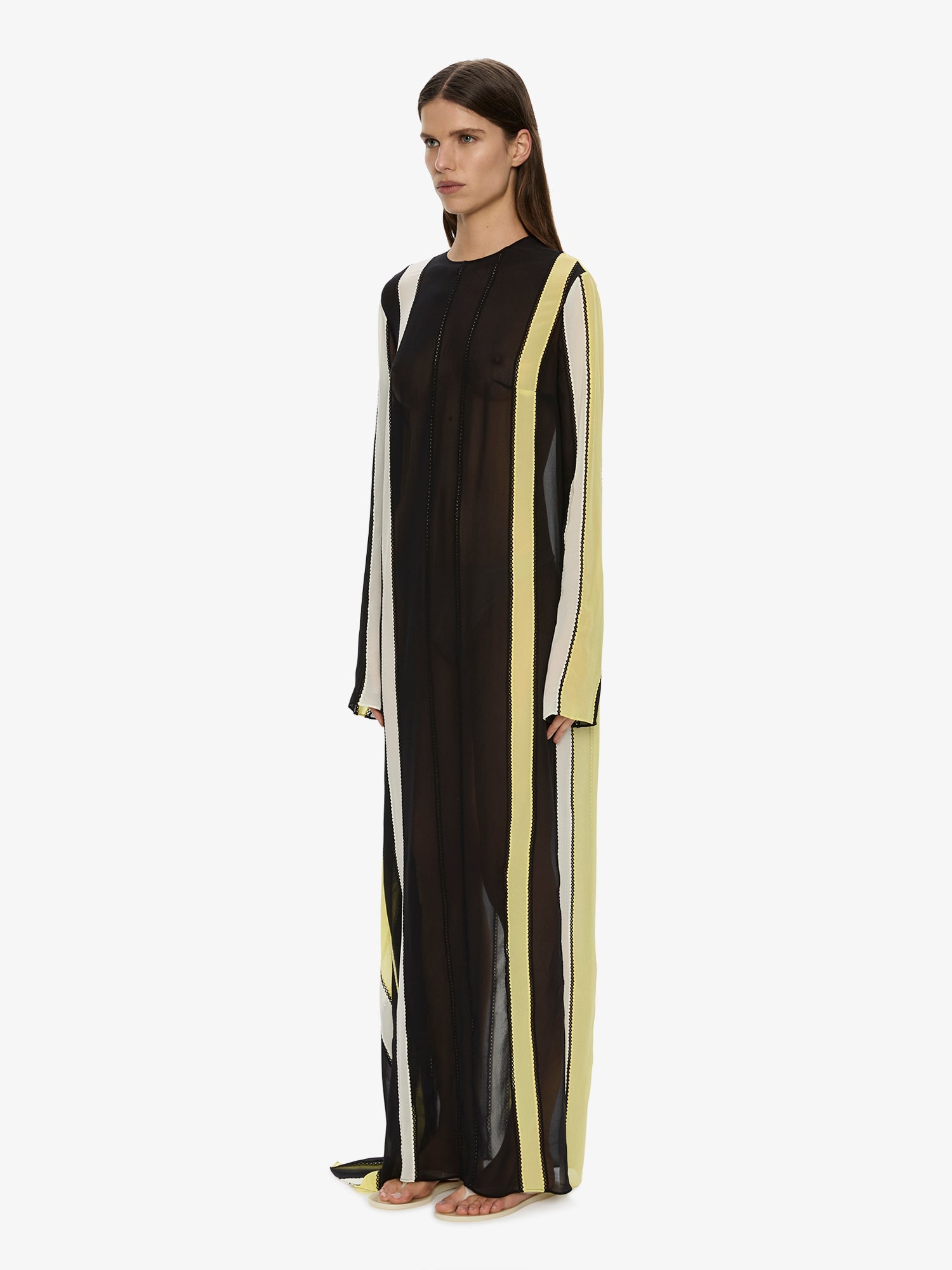 Vin Panelled Picot Silk Long Sleeve Dress