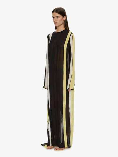 Vin Panelled Picot Silk Long Sleeve Dress