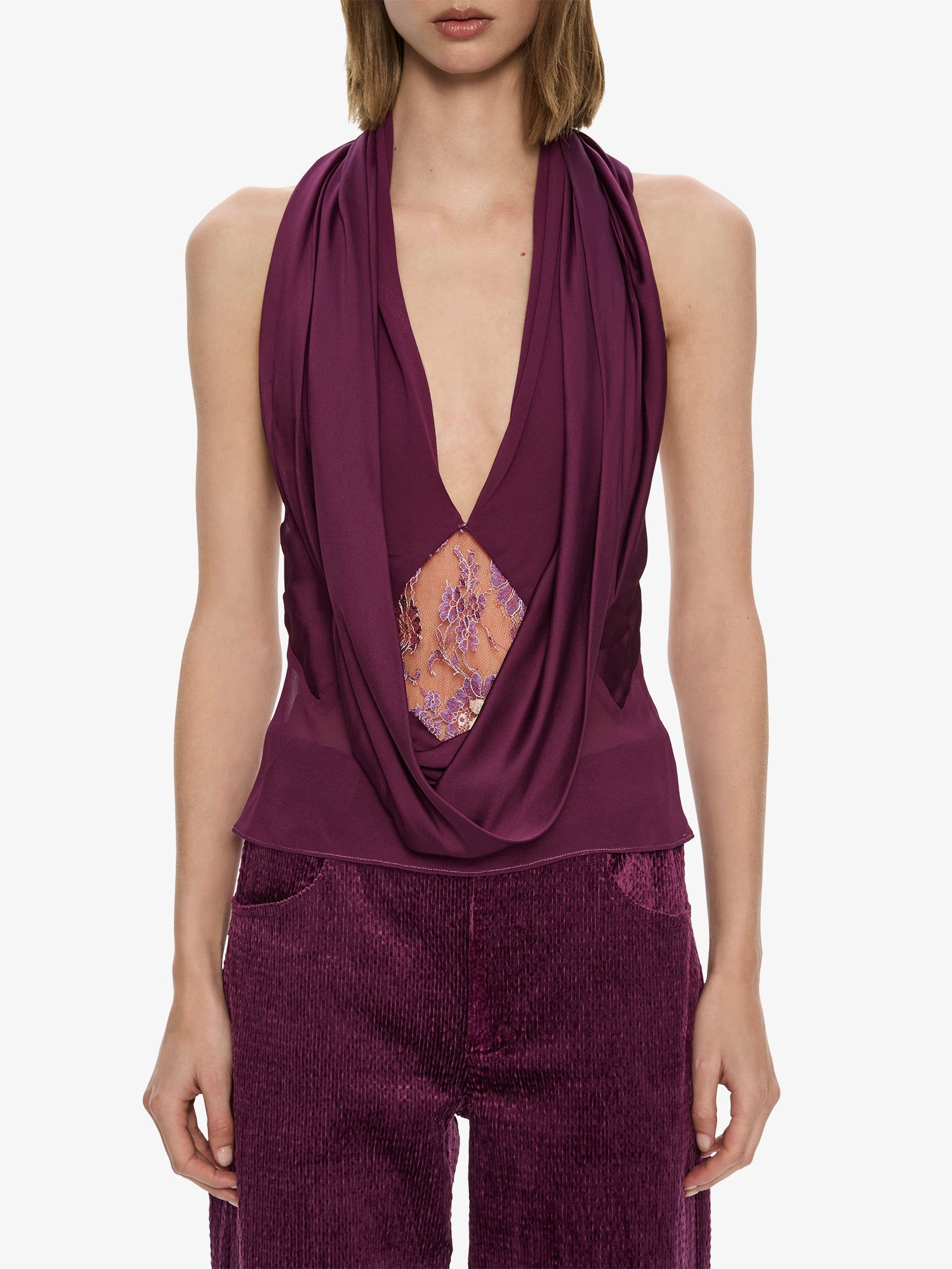 Cesura Cowl Lace Halter Top