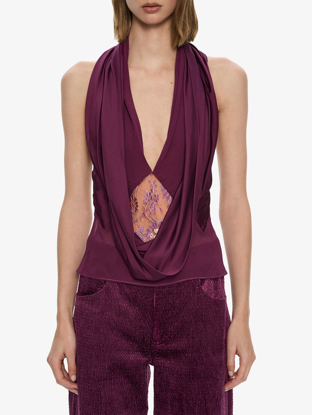 Cesura Cowl Lace Halter Top
