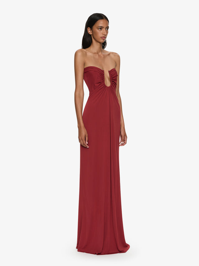 Arced Palm Strapless Dress