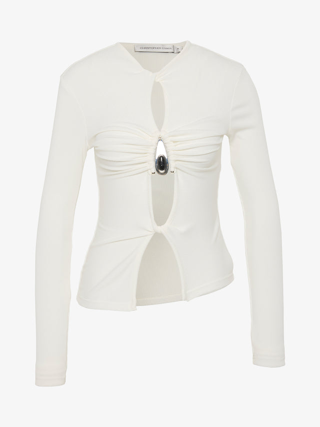 Crystal Pendant Open Twist Long Sleeve Top