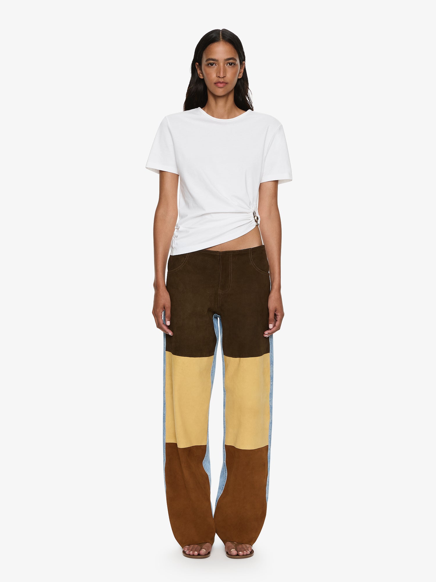 Spliced Suede Denim Jean