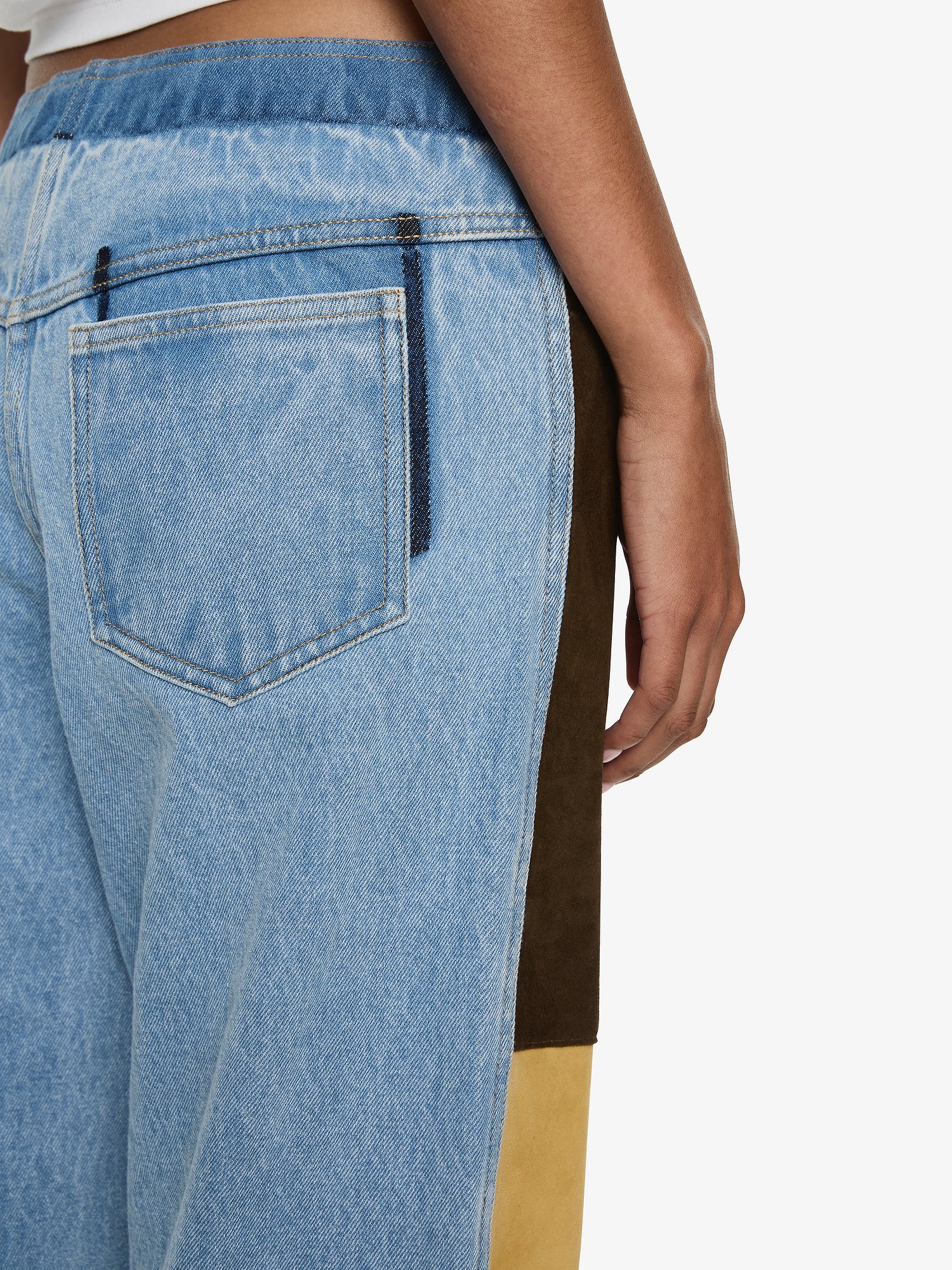 Spliced Suede Denim Jean