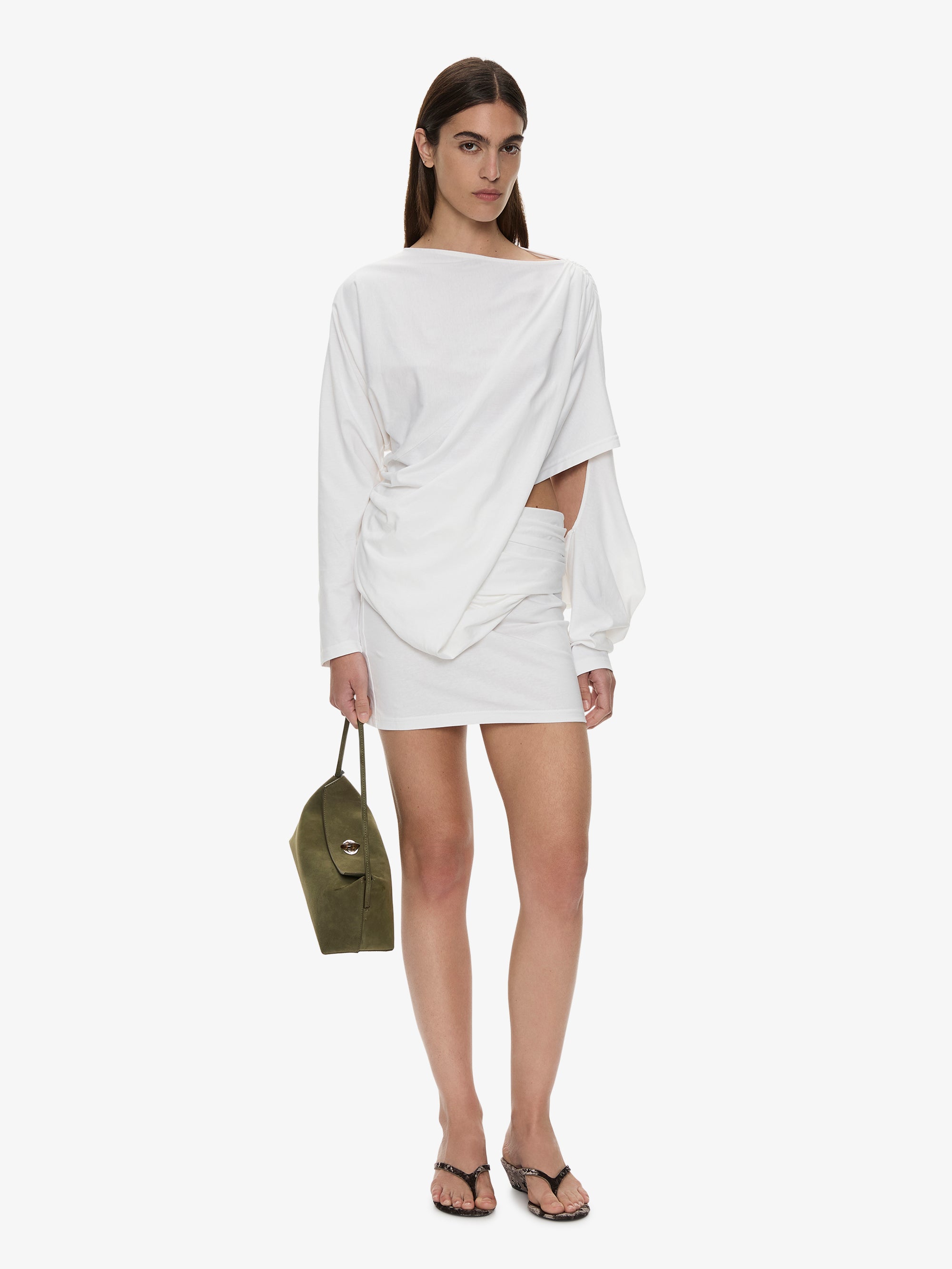 Aiba Draped Cotton Jersey Long Sleeve Dress