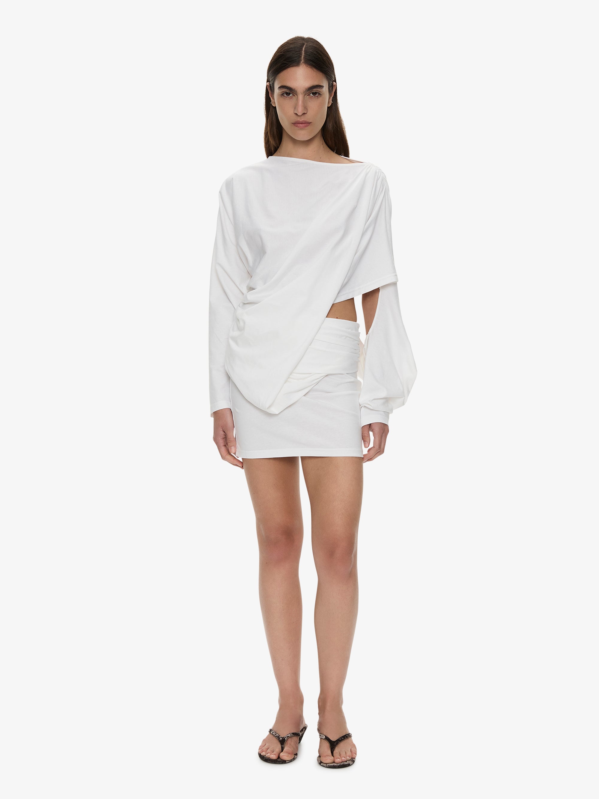 Aiba Draped Cotton Jersey Long Sleeve Dress