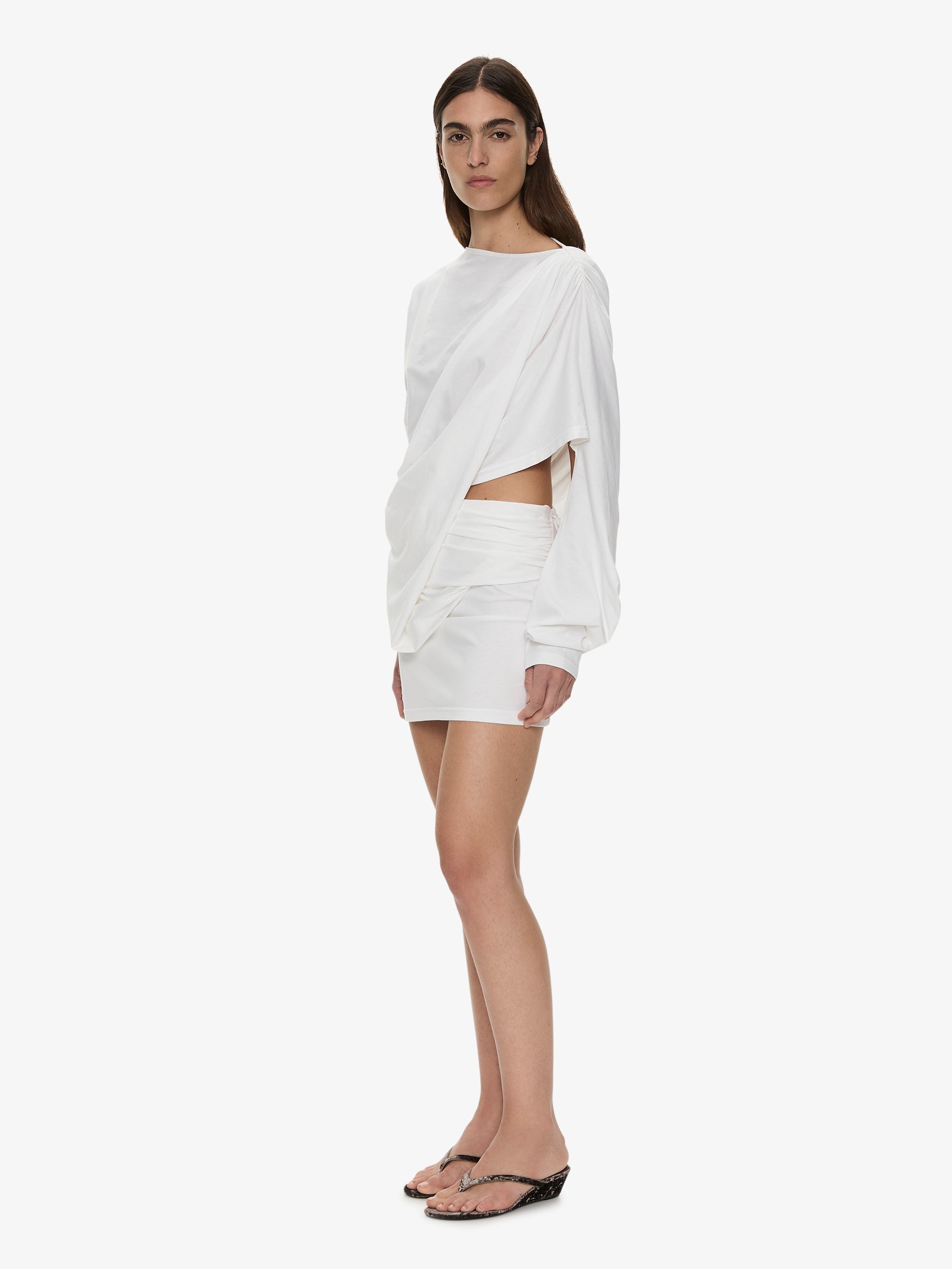 Aiba Draped Cotton Jersey Long Sleeve Dress