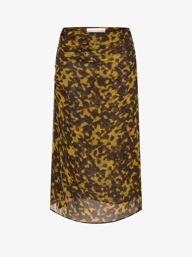 Cord Trimmed Silk Ruche Skirt
