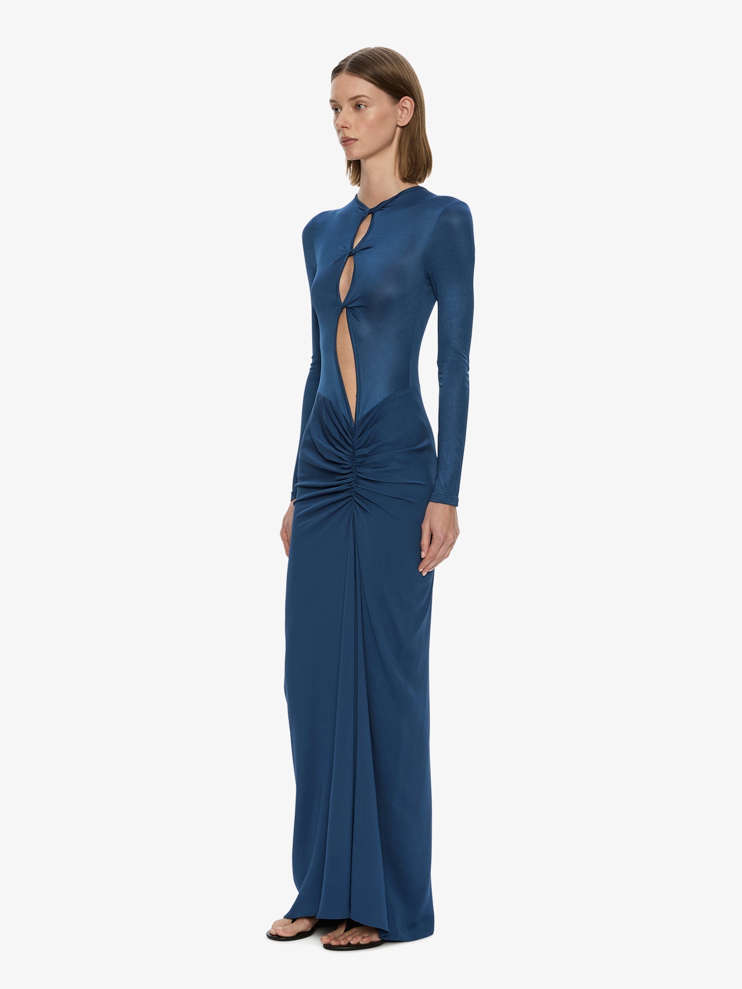 Open Twist Ruched Long Sleeve Dress