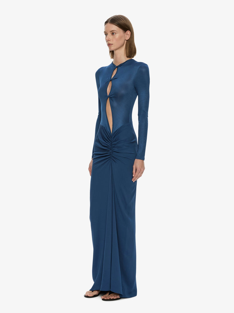Open Twist Ruched Long Sleeve Dress - Image 2