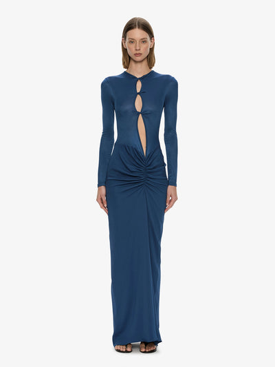 Open Twist Ruched Long Sleeve Dress