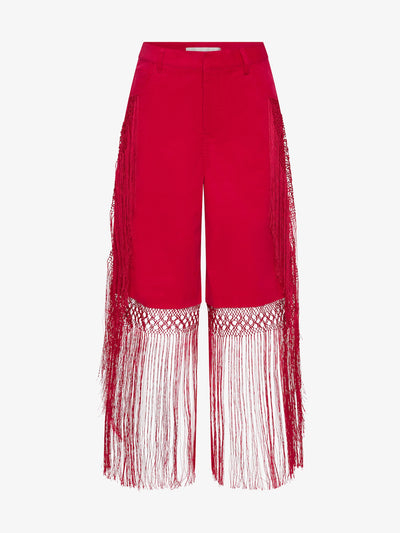 Macrame Fringed Corduroy Cropped Jean