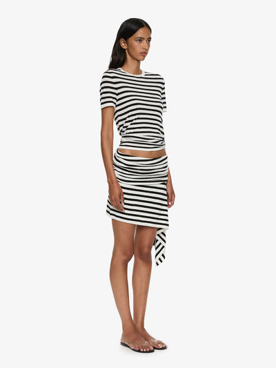 Stripe Knit Extension Drape Mini Skirt