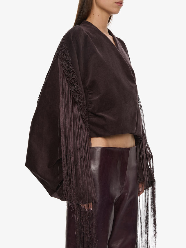 Corduroy Cocoon Fringed Jacket
