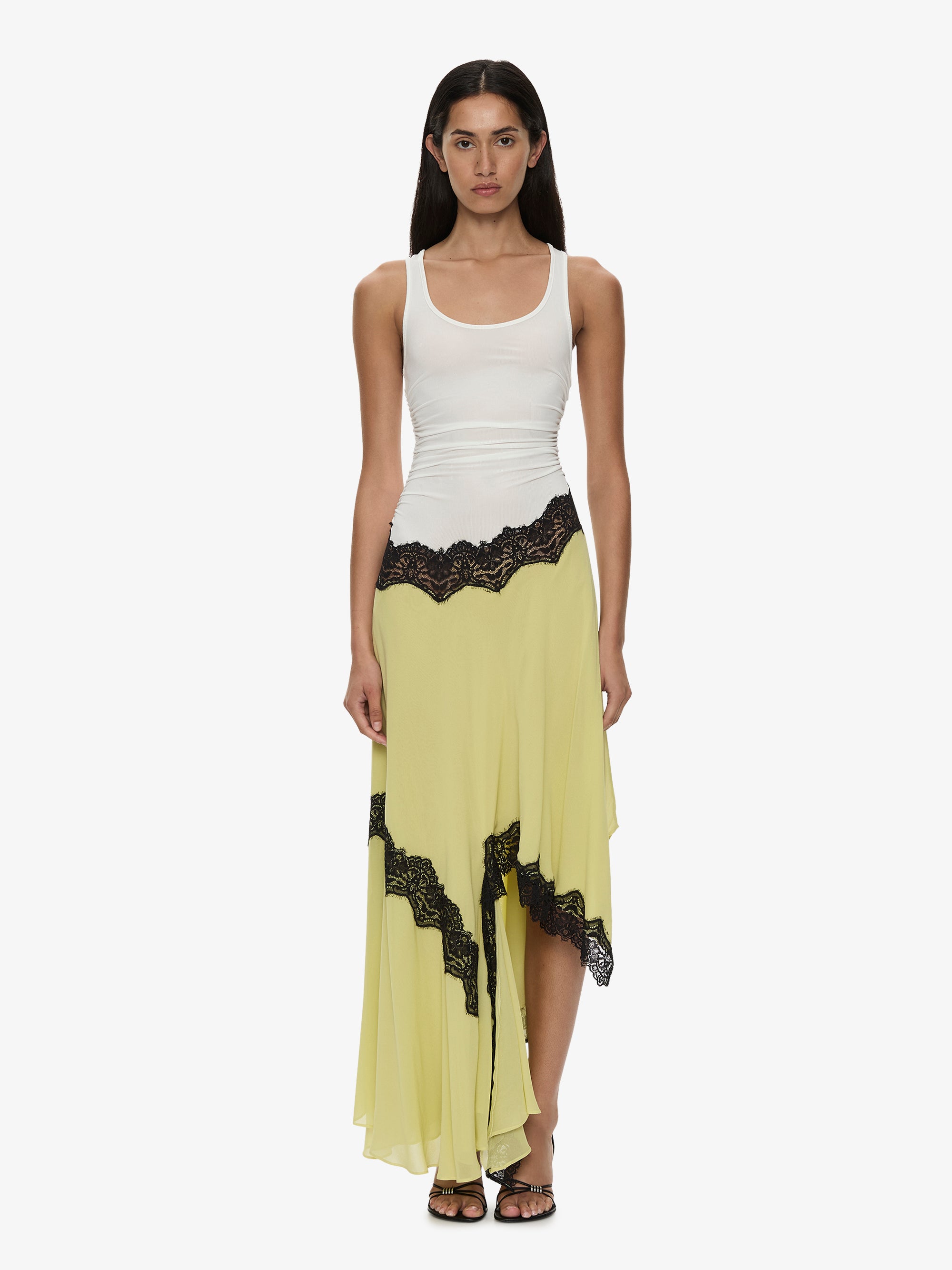Cutaway Lace Gathered Tank Dress
