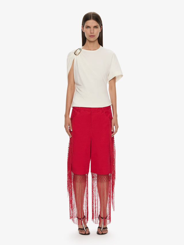 Macrame Fringed Corduroy Cropped Jean