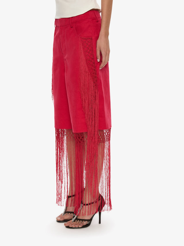 Macrame Fringed Corduroy Cropped Jean
