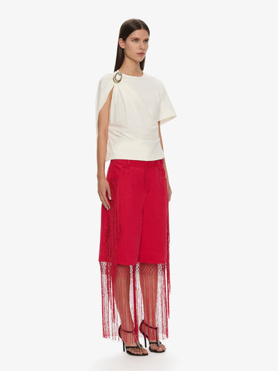 Macrame Fringed Corduroy Cropped Jean