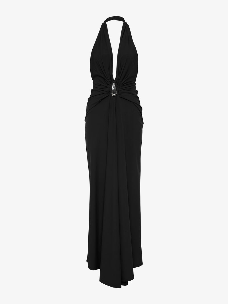 Crystal Pendant Ruched Lycra Halter Dress - Image 5