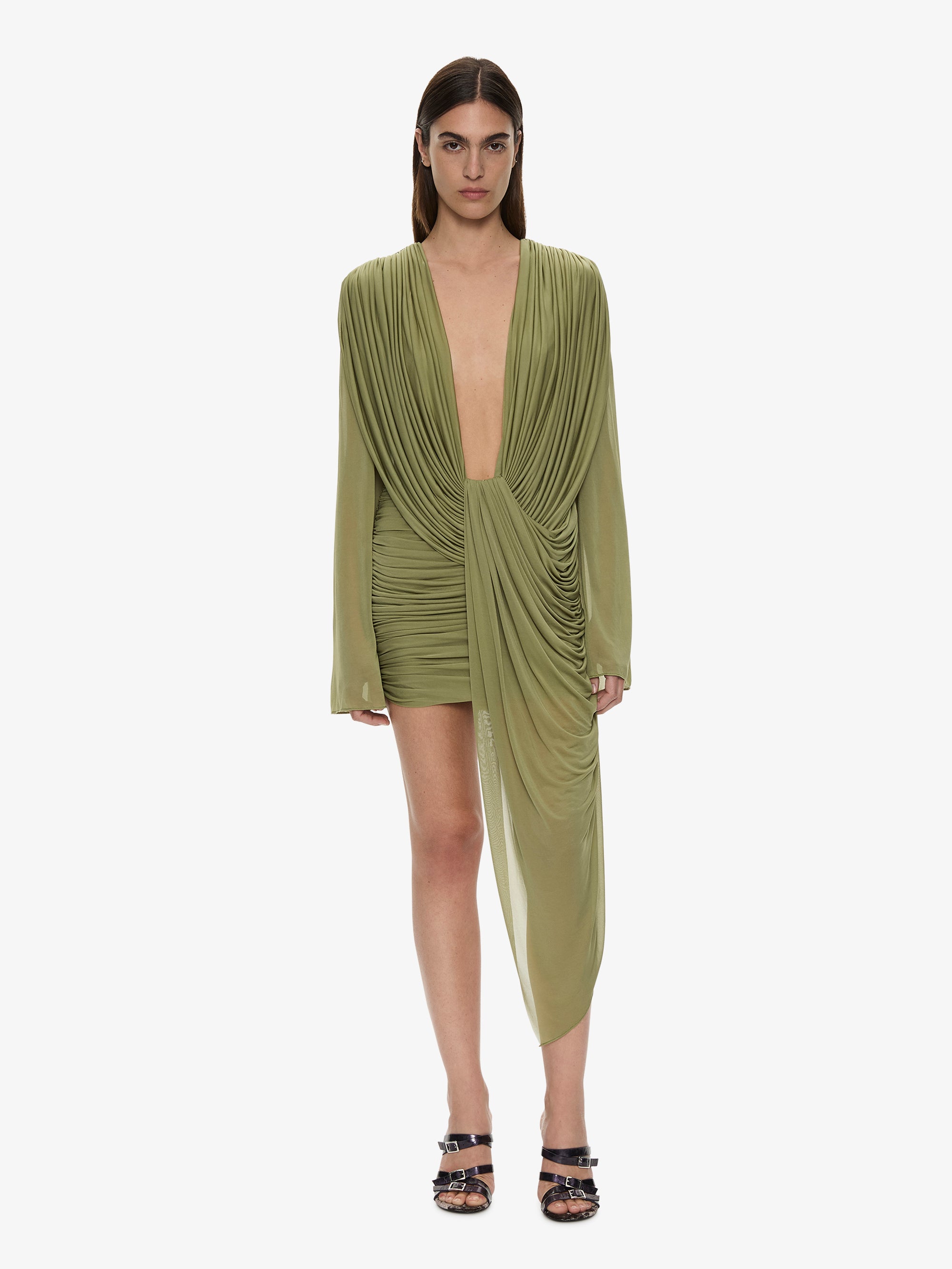 Ripple Drape Long Sleeve Mini Dress