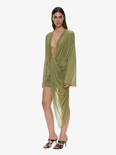 Ripple Drape Long Sleeve Mini Dress
