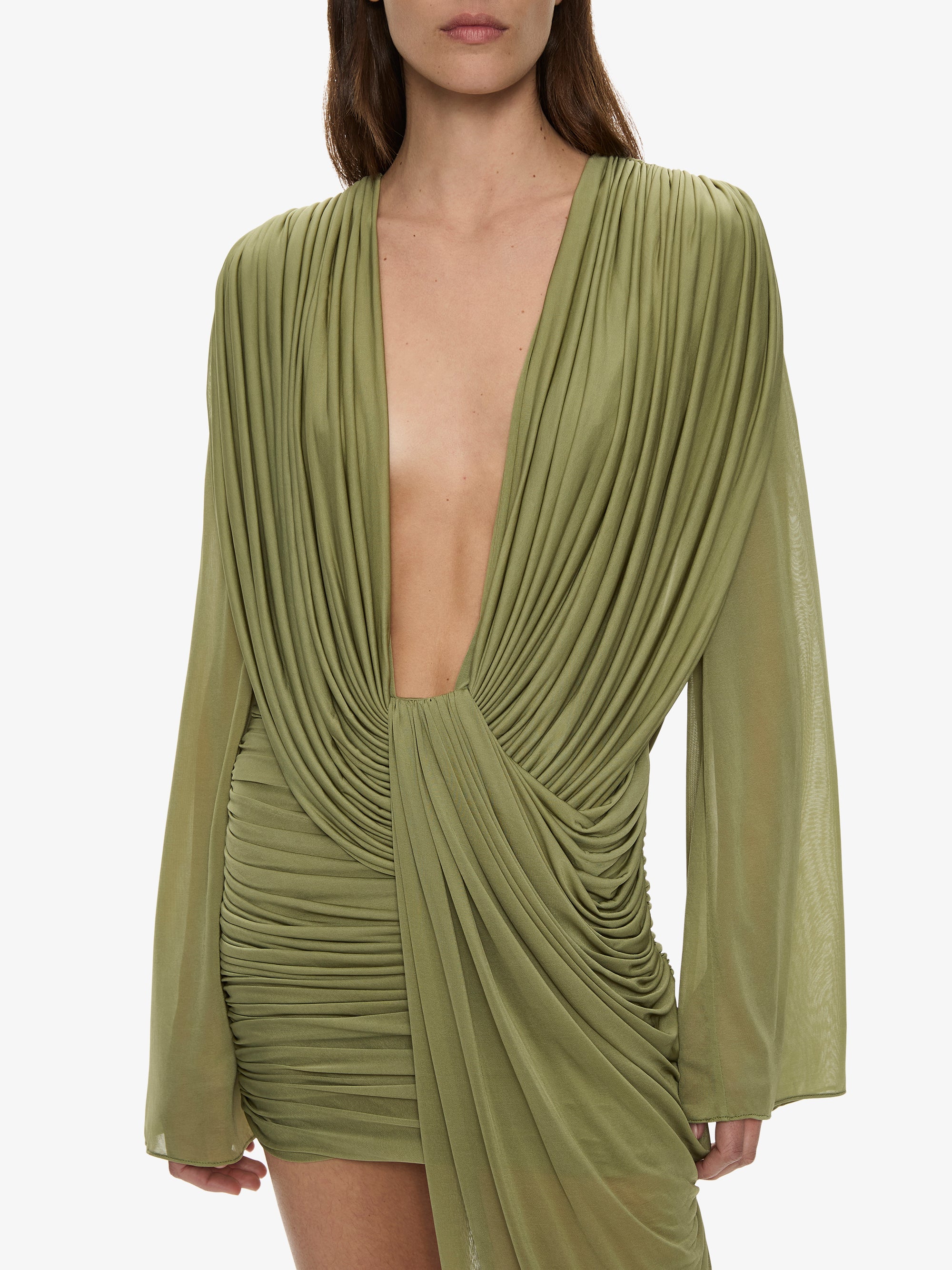 Ripple Drape Long Sleeve Mini Dress