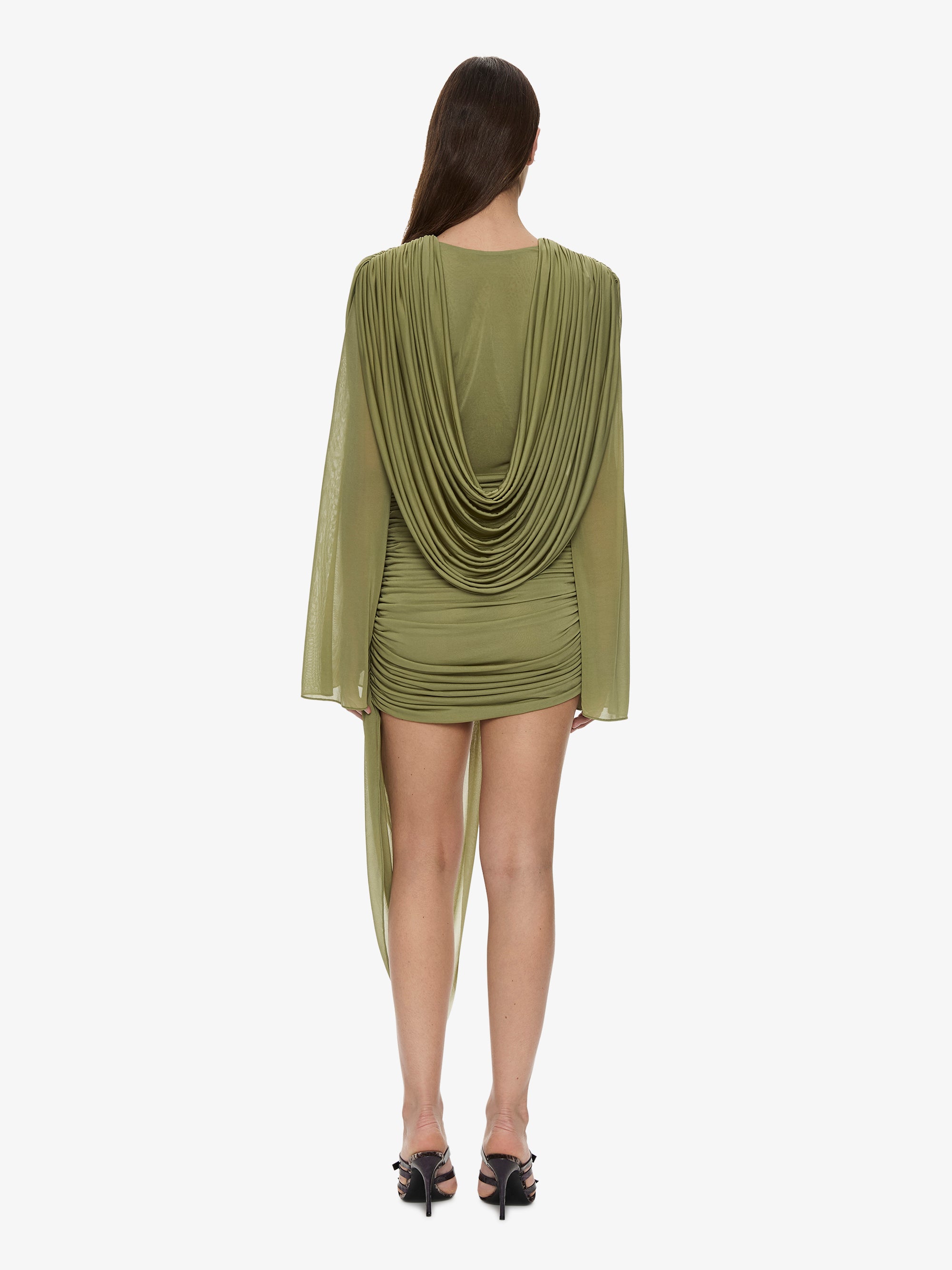 Ripple Drape Long Sleeve Mini Dress