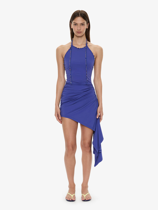 Christopher Esber Beach Quartz Ruched Mini Dress in Blue