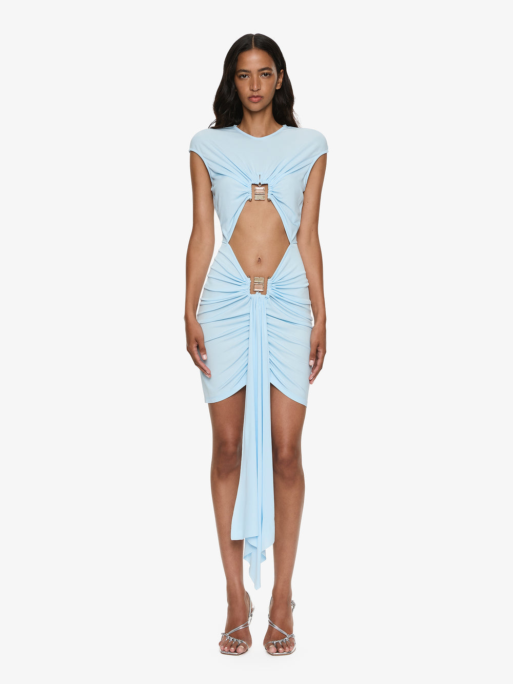 Bezel Quartz Disconnect Short Sleeve Mini Dress